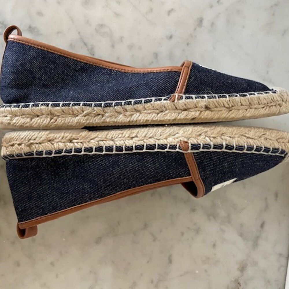 KATE SPADE Lara Denim Jute Leather Tab Espadrille Flat 7 - Picture 15 of 16
